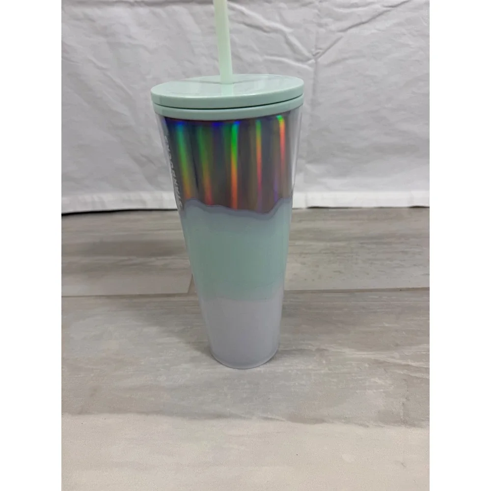 Starbucks 24oz Cold Cup Tumbler Iridescent Holographic Mint Green White 2020